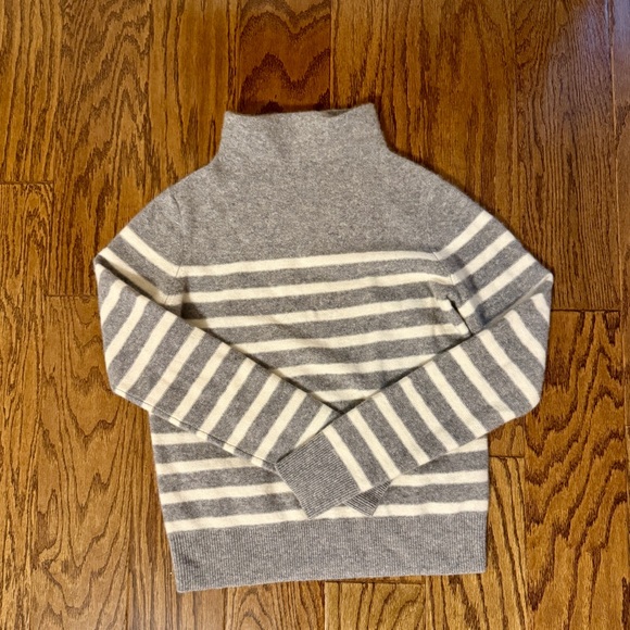 VINCE Plush Cashmere Breton Stripe Funnel Neck Sweater NWOT - Picture 8 of 16